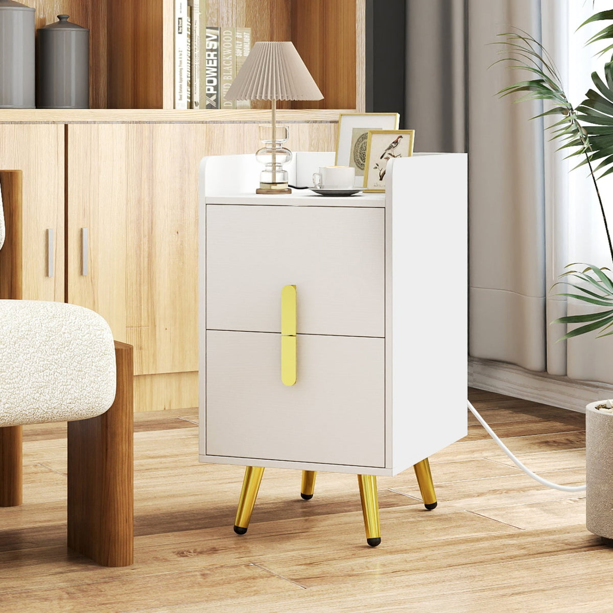 Nightstand Side Tables with 2 Drawers and 2 USB Ports-White-Nightstands-DECOROLALA