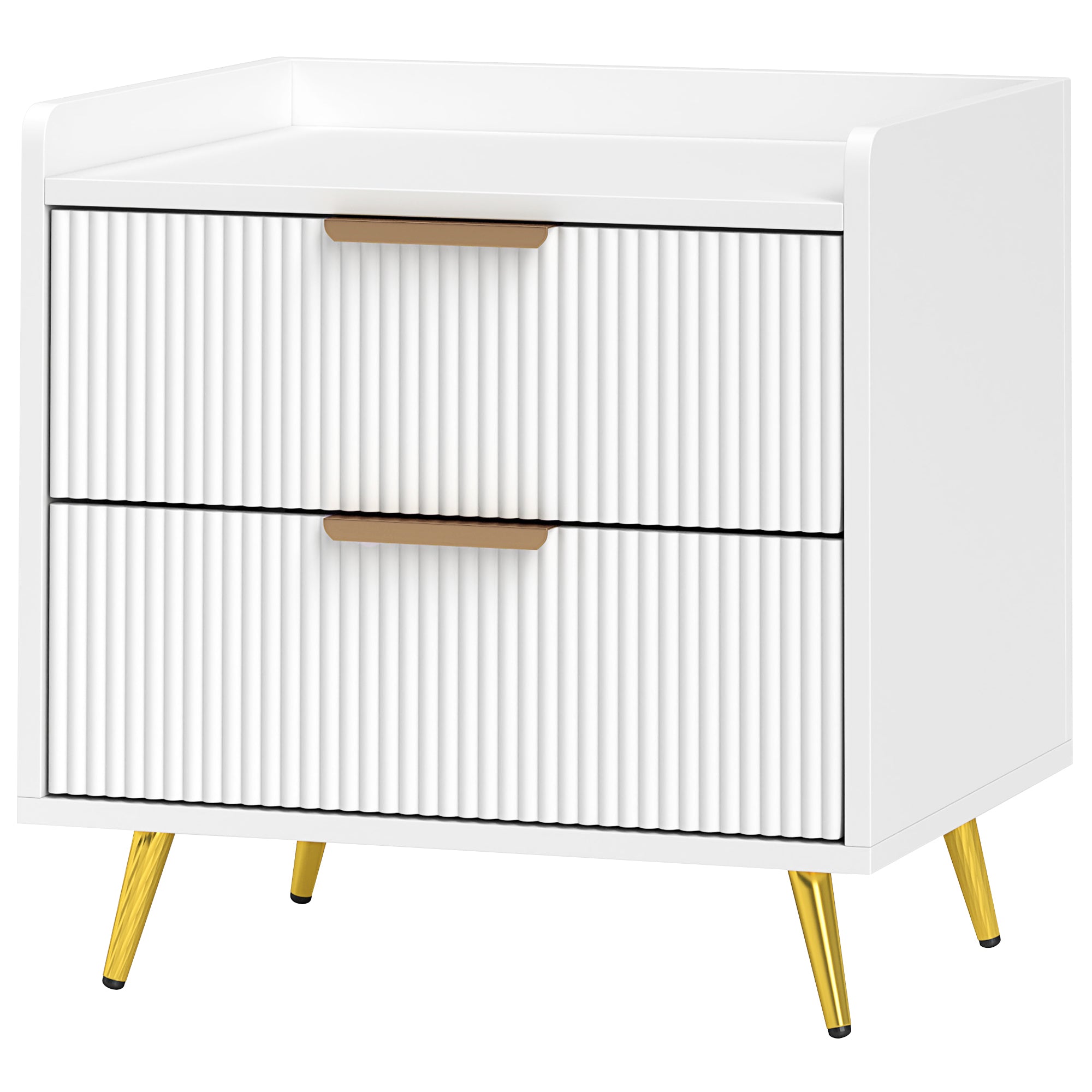 Nightstand - White 2-Drawer Bedside Table with Gold Handles-Home Furnishings > Bedroom Furniture > Bedside Tables-DECOROLALA