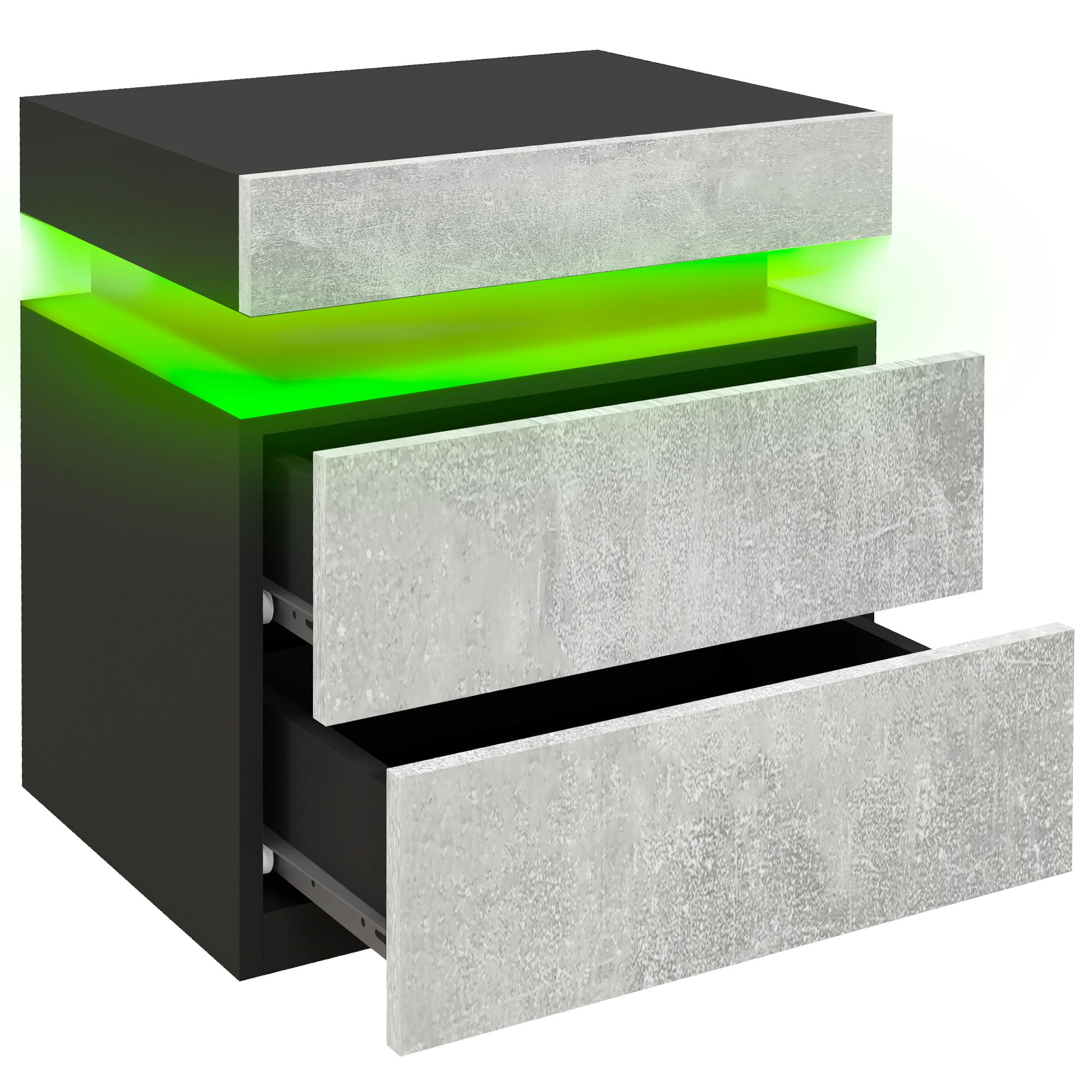 Nightstand with 16-Color LED Lights & 2 Drawers - Cement Grey-Home Furnishings > Bedroom Furniture > Bedside Tables-DECOROLALA