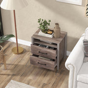 Nightstand with 2 Drawers Farmhouse Bed Side Table with Open Storage Shelf-Grey-Nightstands-DECOROLALA