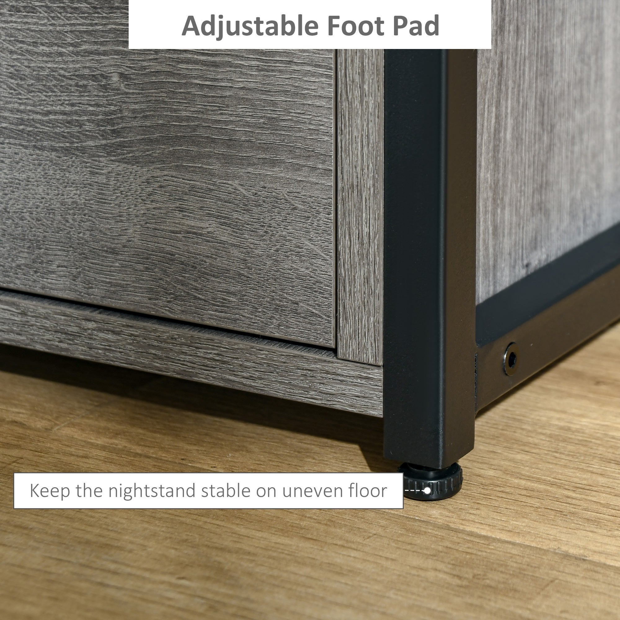 Nightstand with 2 Drawers, Industrial Side Table with Storage Shelf, Accent End Table for Bedroom, Living Room, Grey-Home Furnishings > Living Room Furniture > Side¬†Tables-DECOROLALA