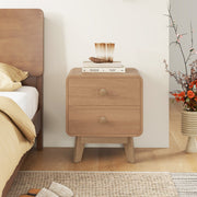 Nightstand with 2 Drawers Solid Rubber Wood Legs-Brown-Nightstands-DECOROLALA