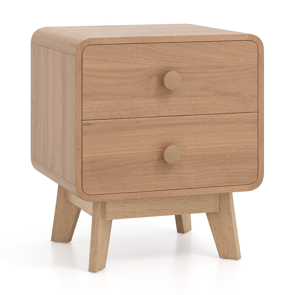 Nightstand with 2 Drawers Solid Rubber Wood Legs-Brown-Nightstands-DECOROLALA