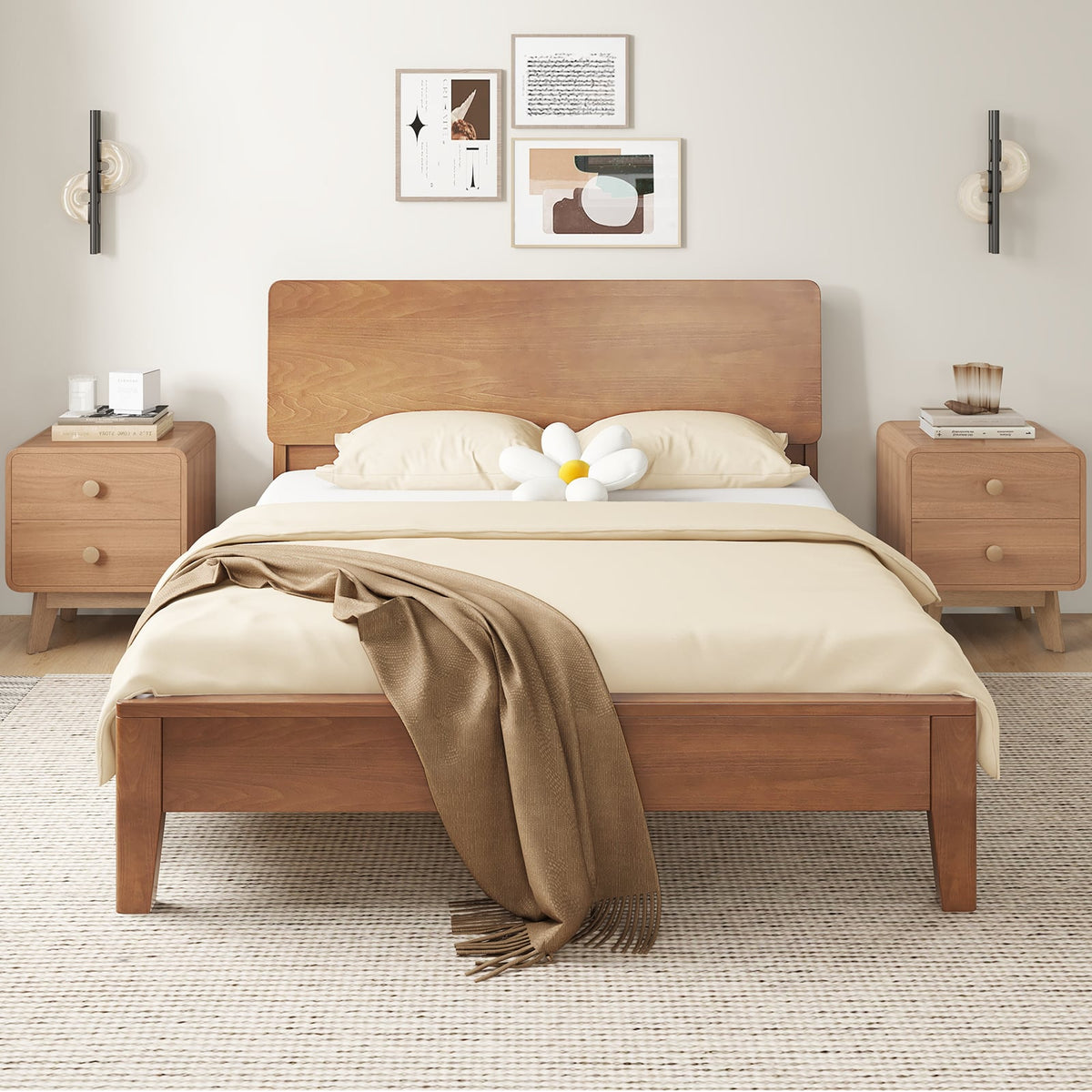 Nightstand with 2 Drawers Solid Rubber Wood Legs-Brown-Nightstands-DECOROLALA