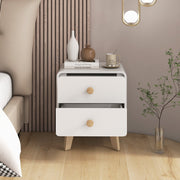 Nightstand with 2 Drawers Solid Rubber Wood Legs-White-Nightstands-DECOROLALA