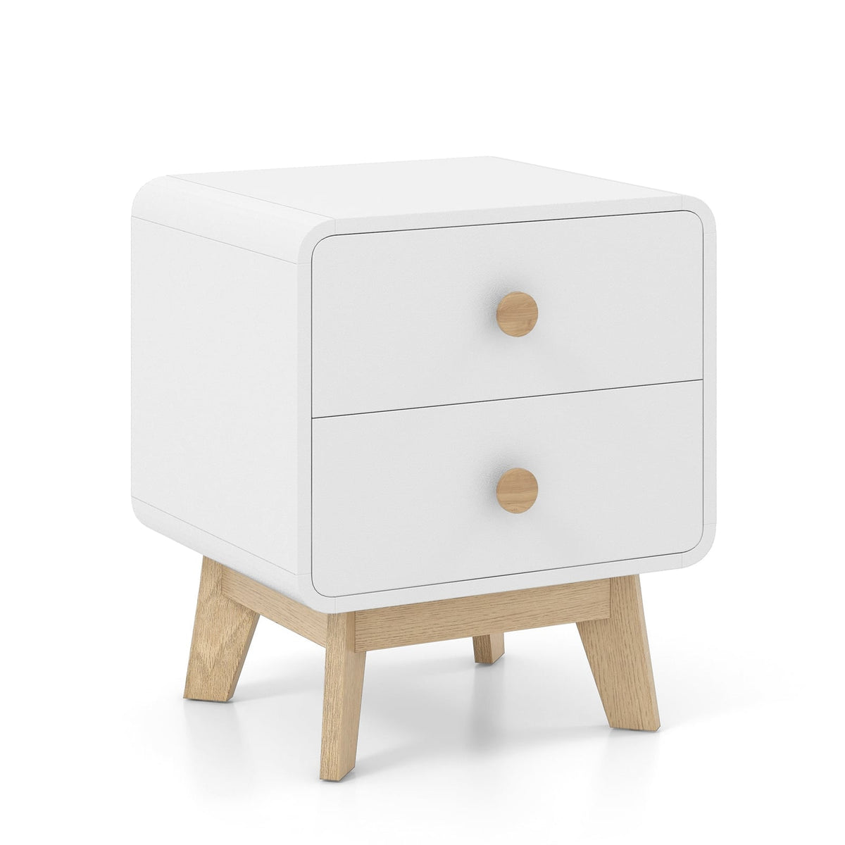 Nightstand with 2 Drawers Solid Rubber Wood Legs-White-Nightstands-DECOROLALA