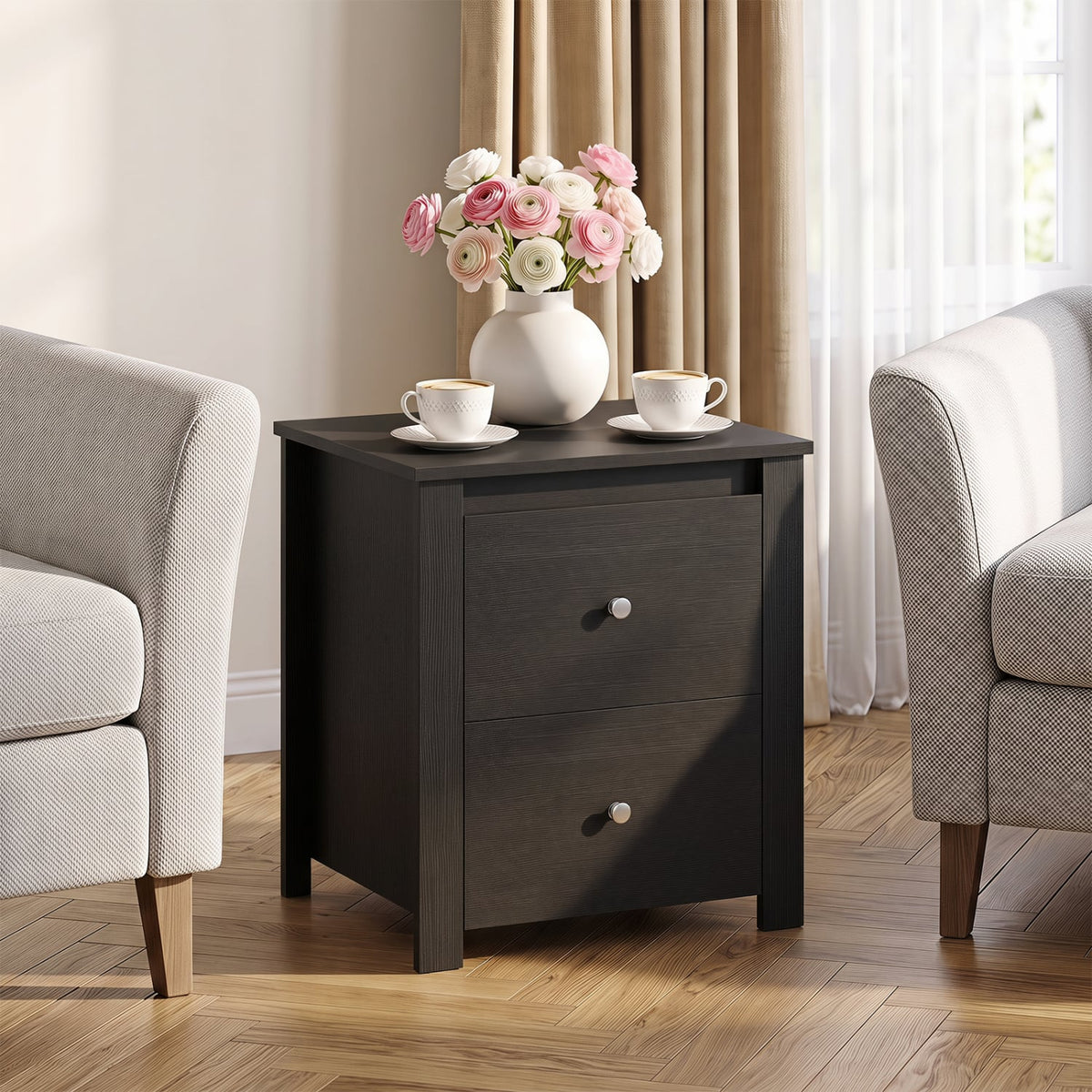 Nightstand with 2 Drawers & Storage for Bedroom Living Room Small Spaces-Black-Nightstands-DECOROLALA
