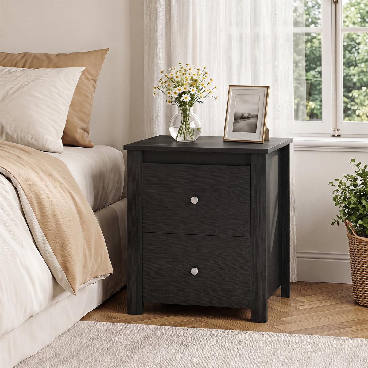 Nightstand with 2 Drawers & Storage for Bedroom Living Room Small Spaces-Black-Nightstands-DECOROLALA