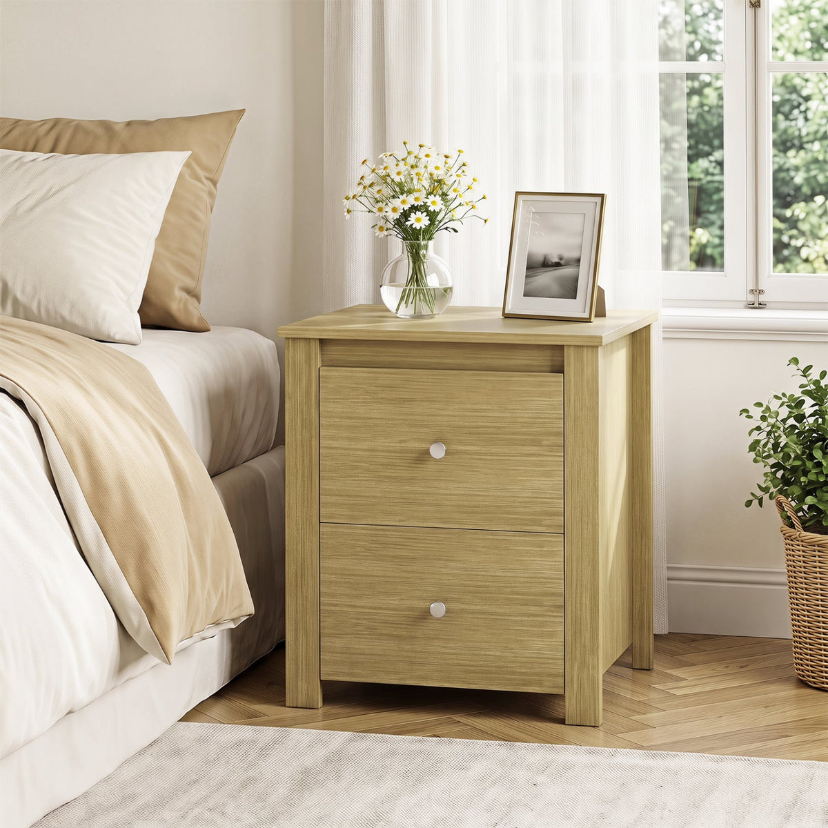 Nightstand with 2 Drawers & Storage for Bedroom Living Room Small Spaces-Natural-Nightstands-DECOROLALA
