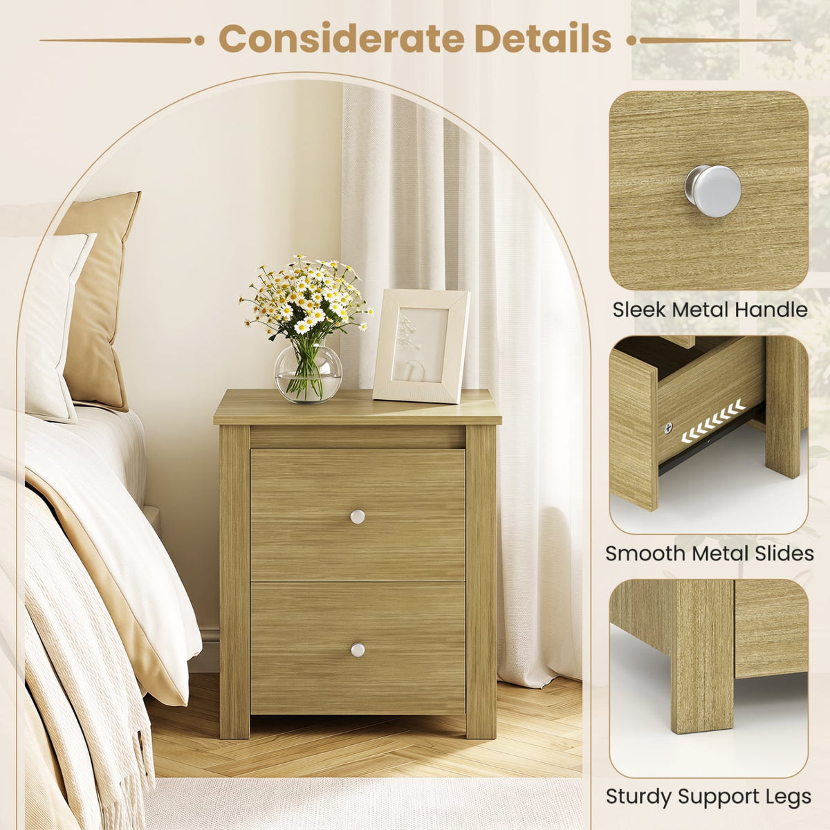 Nightstand with 2 Drawers & Storage for Bedroom Living Room Small Spaces-Natural-Nightstands-DECOROLALA