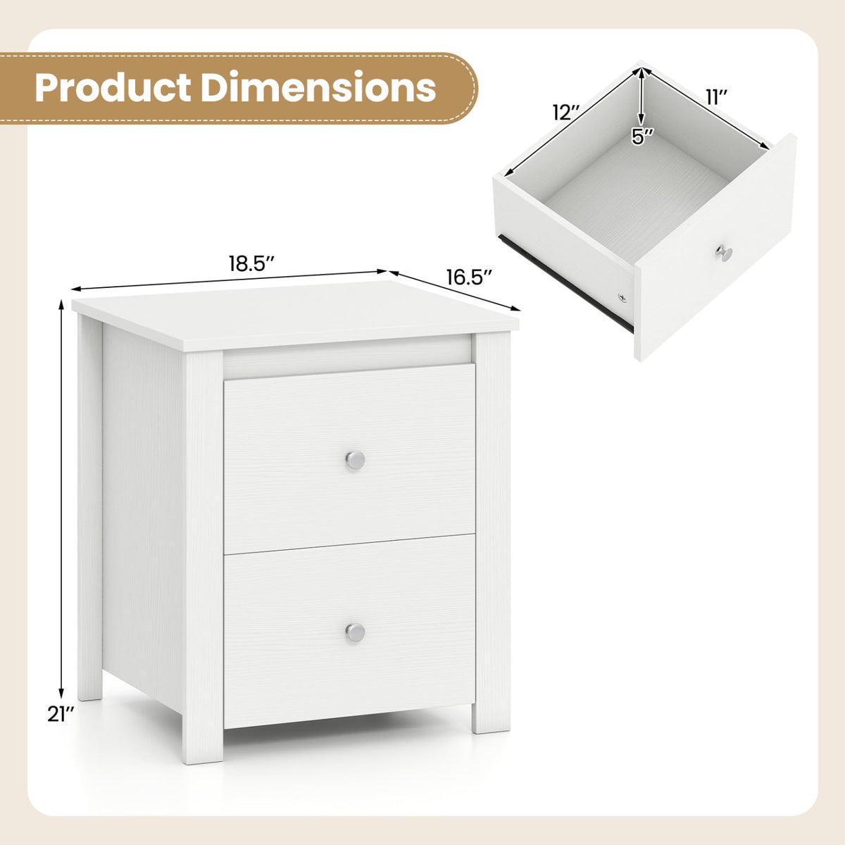 Nightstand with 2 Drawers & Storage for Bedroom Living Room Small Spaces-White-Nightstands-DECOROLALA