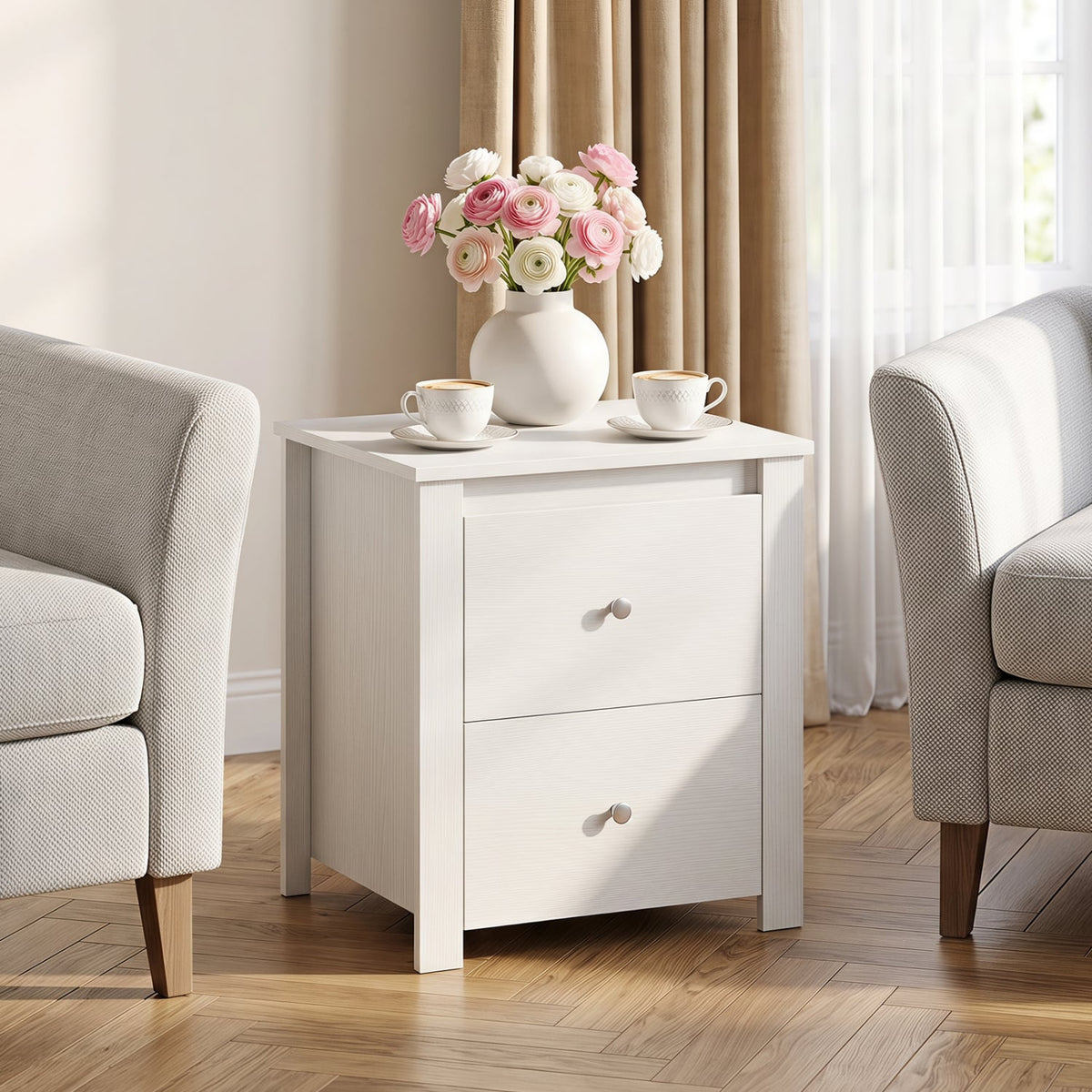 Nightstand with 2 Drawers & Storage for Bedroom Living Room Small Spaces-White-Nightstands-DECOROLALA
