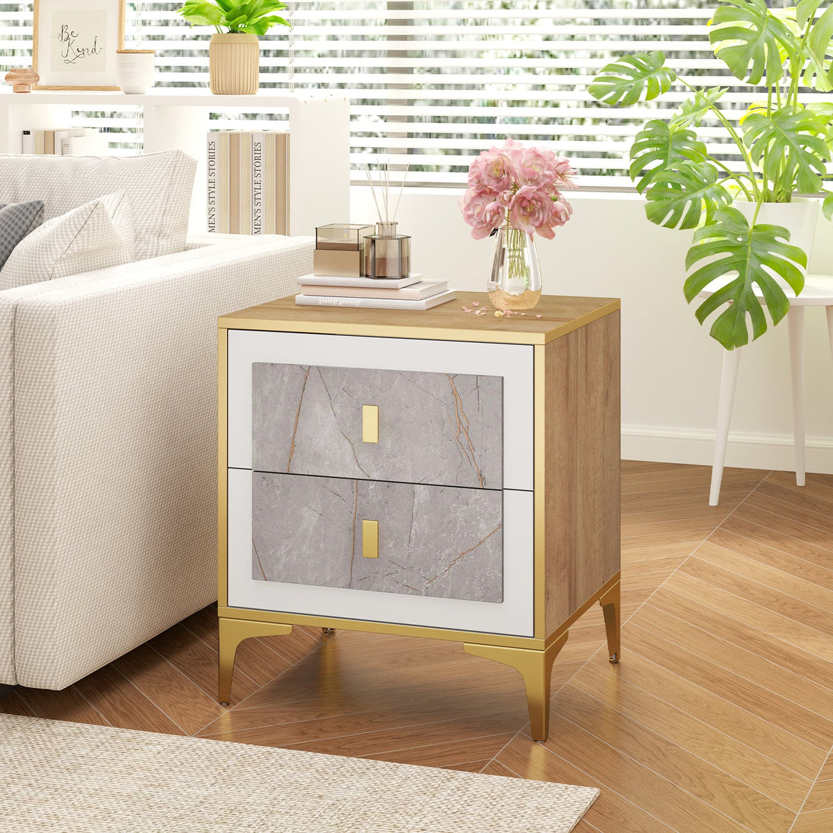 Nightstand with 2 Pull-out Drawers for Living Room Bedroom-Nightstands-DECOROLALA