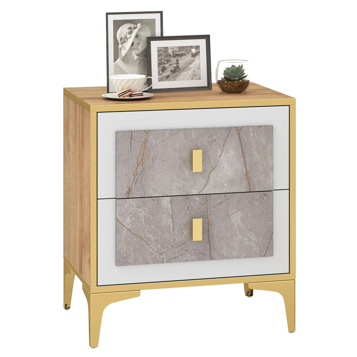 Nightstand with 2 Pull-out Drawers for Living Room Bedroom-Nightstands-DECOROLALA
