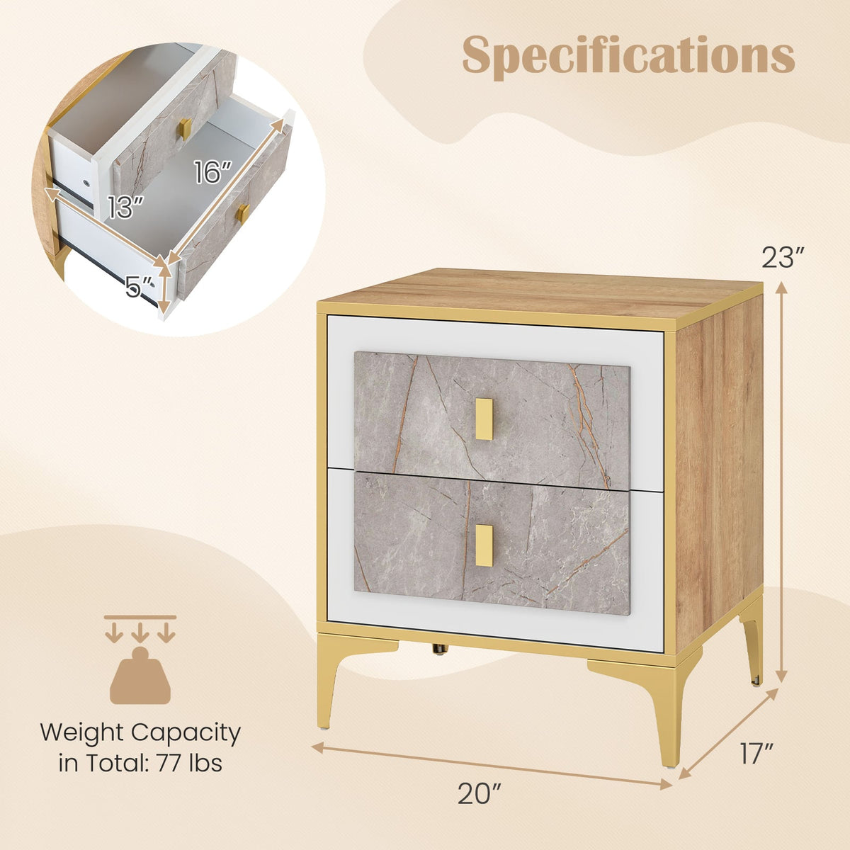Nightstand with 2 Pull-out Drawers for Living Room Bedroom-Nightstands-DECOROLALA