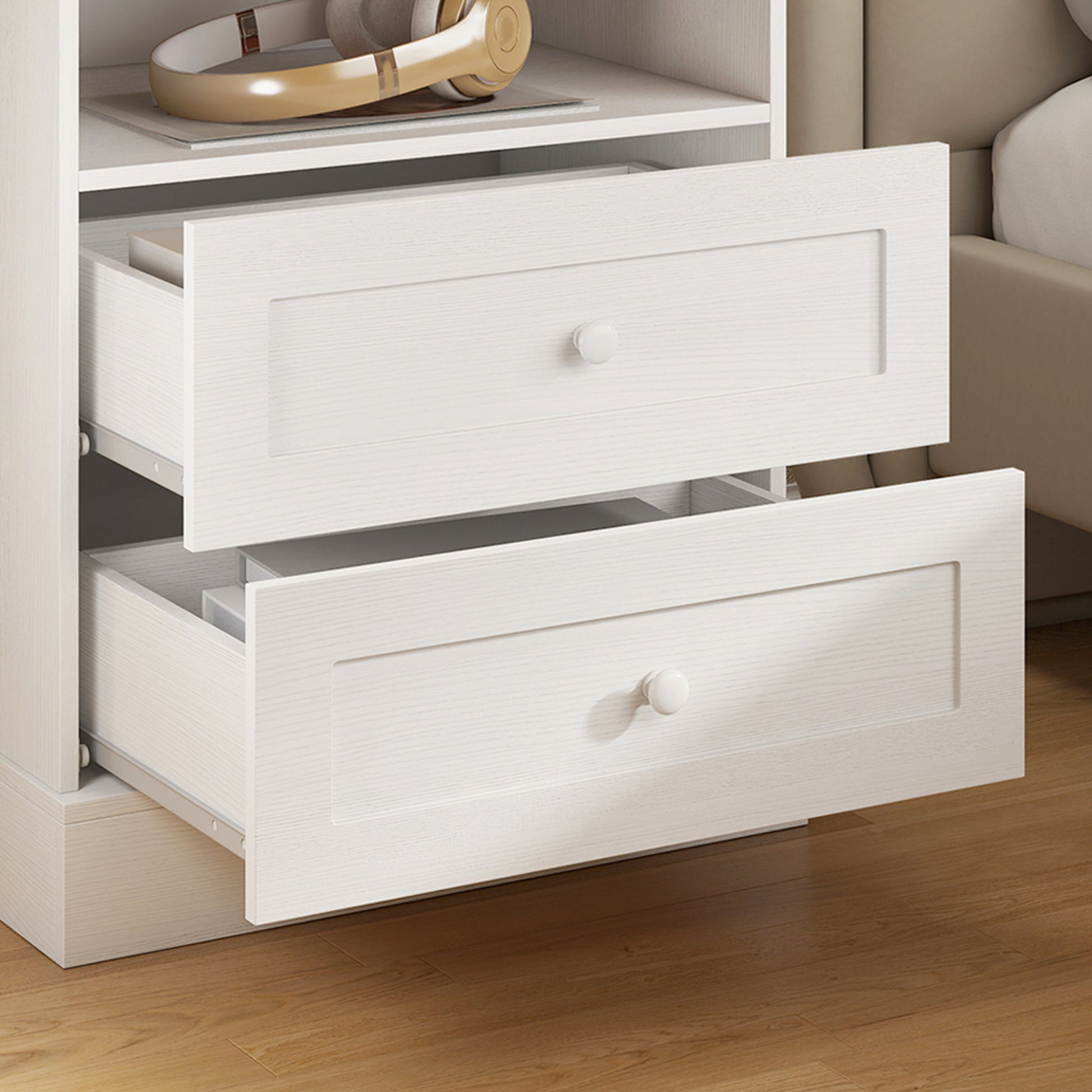 Nightstand with Charging Station 2 Drawers Bedside Table Set of 2 White and Oak-Home Furnishings > Bedroom Furniture > Bedside Tables-DECOROLALA