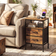 Nightstand with Charging Station 24.5 inch Modern Bedside Table with 2 Fabric Drawers-Rustic Brown-Nightstands-DECOROLALA
