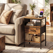 Nightstand with Charging Station 24.5 inch Modern Bedside Table with Fabric Drawer-Rustic Brown-Nightstands-DECOROLALA