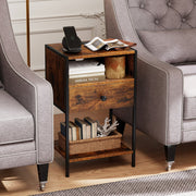 Nightstand with Charging Station Bedside Table with USB Ports and Outlets-Rustic Brown-Nightstands-DECOROLALA