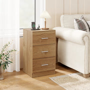 Nightstand with Charging Station End Table with 3 Storage Drawers Bedside Table for Bedroom-Natural-Nightstands-DECOROLALA