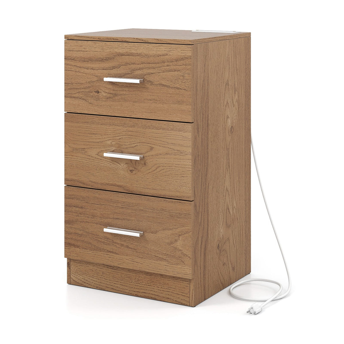 Nightstand with Charging Station End Table with 3 Storage Drawers Bedside Table for Bedroom-Natural-Nightstands-DECOROLALA