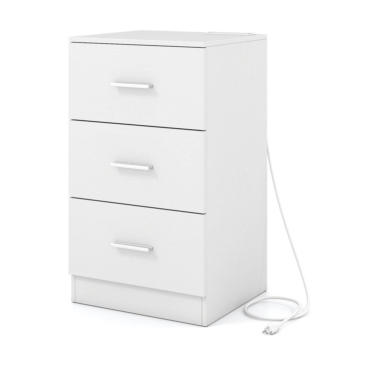 Nightstand with Charging Station End Table with 3 Storage Drawers Bedside Table for Bedroom-White-Nightstands-DECOROLALA