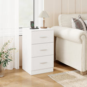 Nightstand with Charging Station End Table with 3 Storage Drawers Bedside Table for Bedroom-White-Nightstands-DECOROLALA