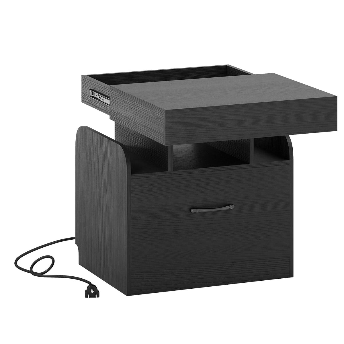 Nightstand with Charging Station Modern Bedside Table for Living Room Bedroom Office-Black-Nightstands-DECOROLALA