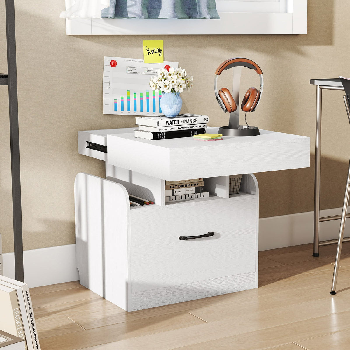 Nightstand with Charging Station Modern Bedside Table for Living Room Bedroom Office-White-Nightstands-DECOROLALA