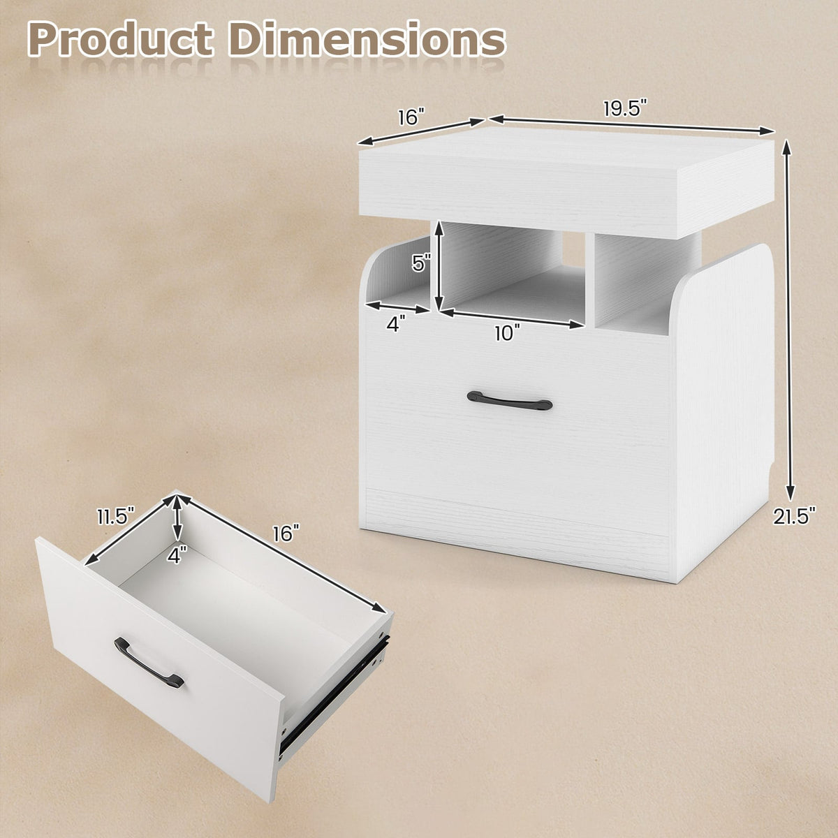 Nightstand with Charging Station Modern Bedside Table for Living Room Bedroom Office-White-Nightstands-DECOROLALA