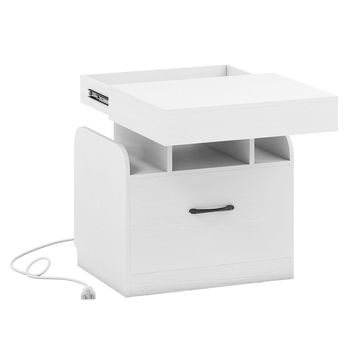Nightstand with Charging Station Modern Bedside Table for Living Room Bedroom Office-White-Nightstands-DECOROLALA