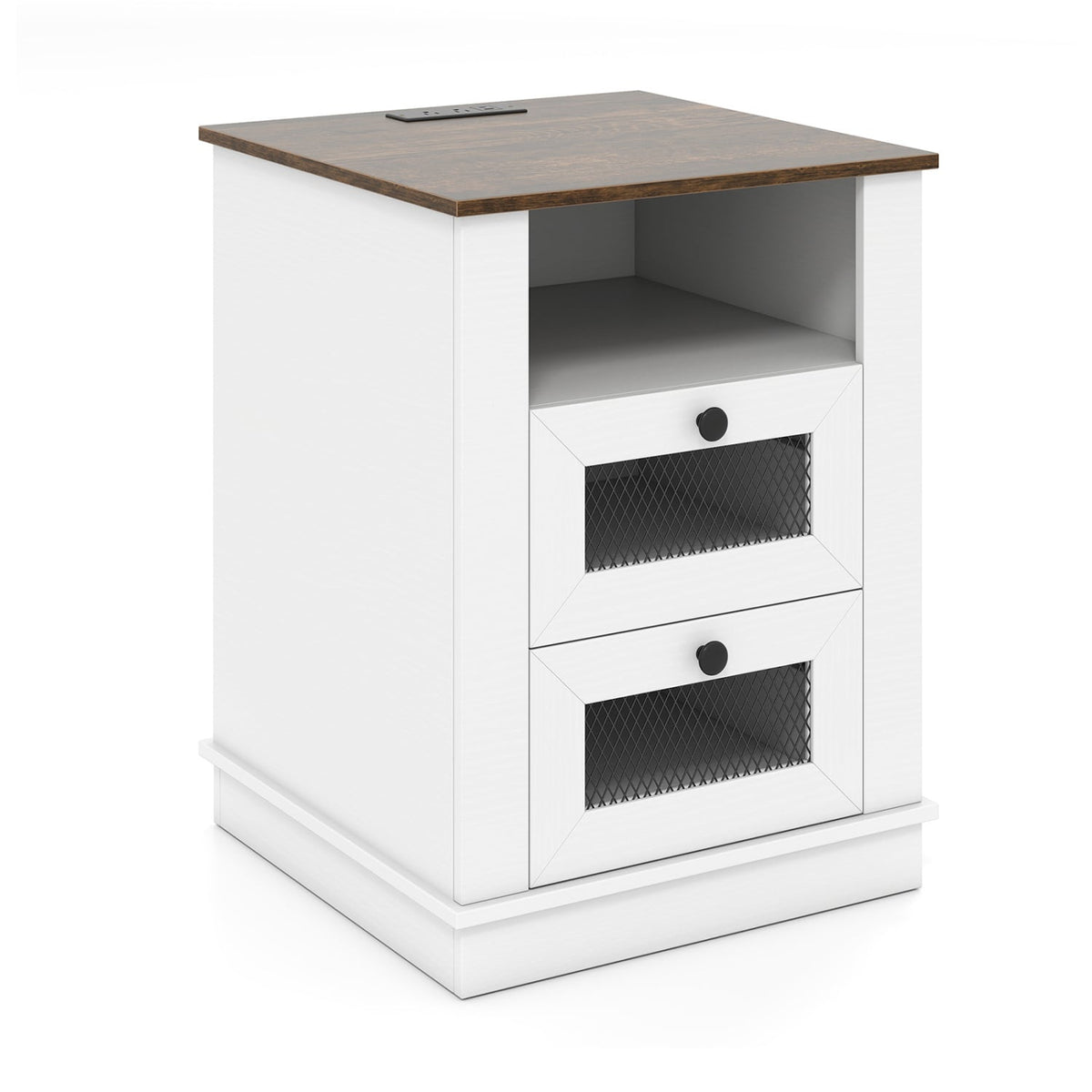 Nightstand with Charging Station and 2 Drawers Storage Compartment for Bedroom-Rustic Brown-Nightstands-DECOROLALA
