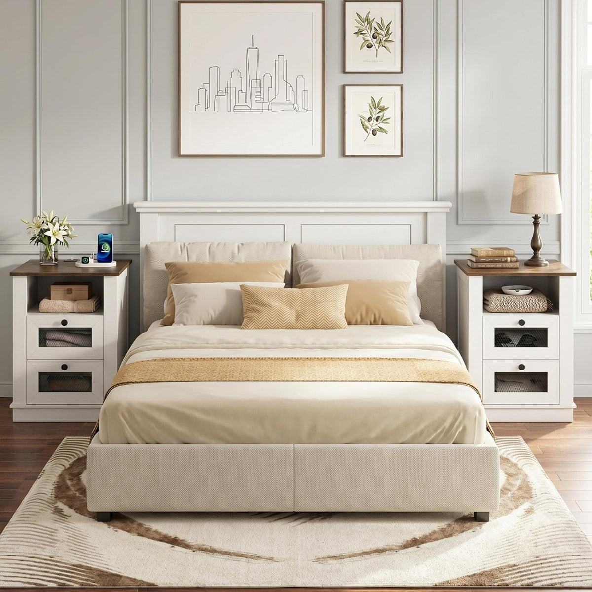 Nightstand with Charging Station and 2 Drawers Storage Compartment for Bedroom-Rustic Brown-Nightstands-DECOROLALA