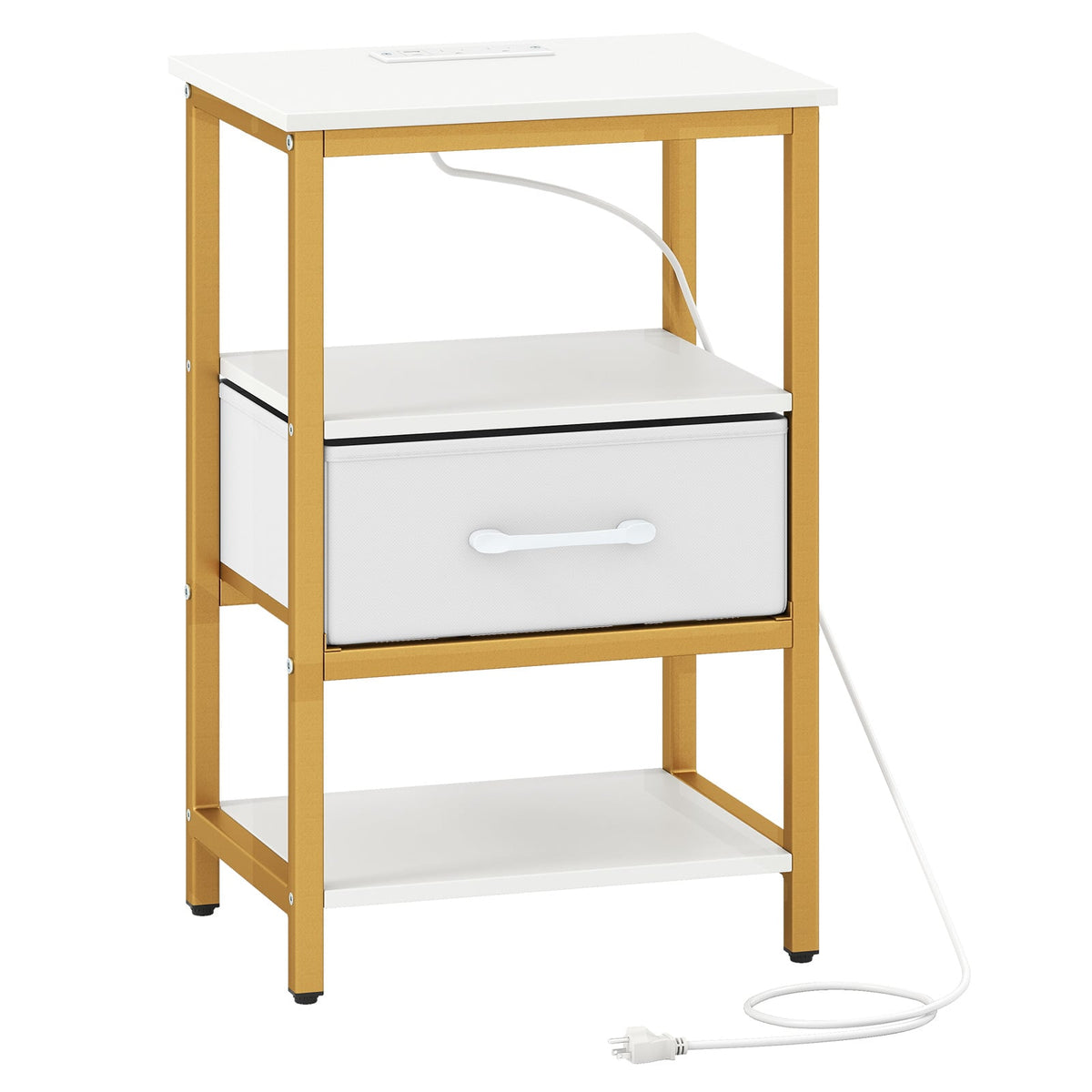 Nightstand with Charging Station and Adjustable Fabric Drawer for Bedroom and Living Room-1 Piece-Nightstands-DECOROLALA