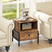 Nightstand with Charging Station and Drawer Sofa Side Table-Rustic Brown-Nightstands-DECOROLALA