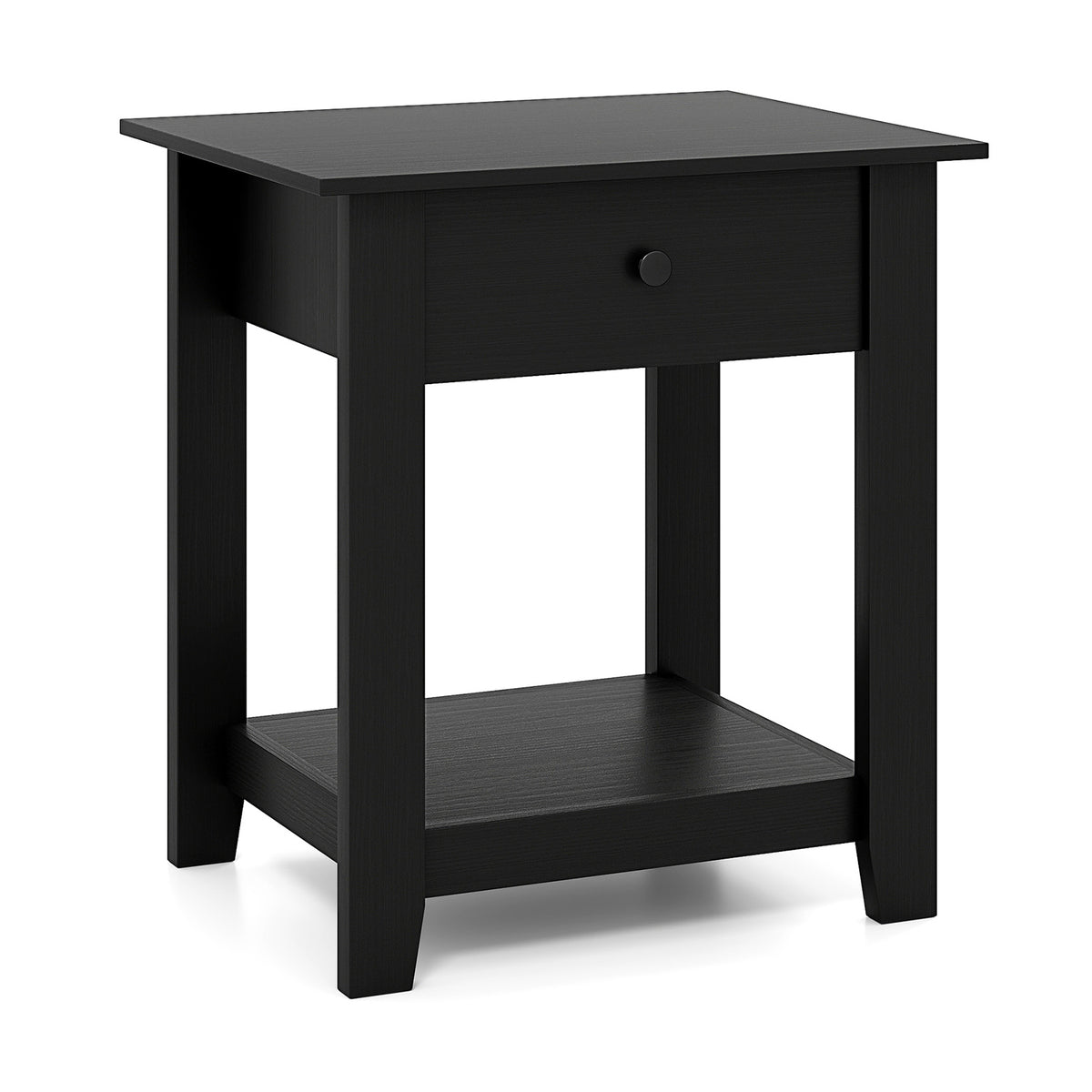Nightstand with Drawer 3-Tier Modern Bedside Table with Open Shelf and Storage-Black-Nightstands-DECOROLALA
