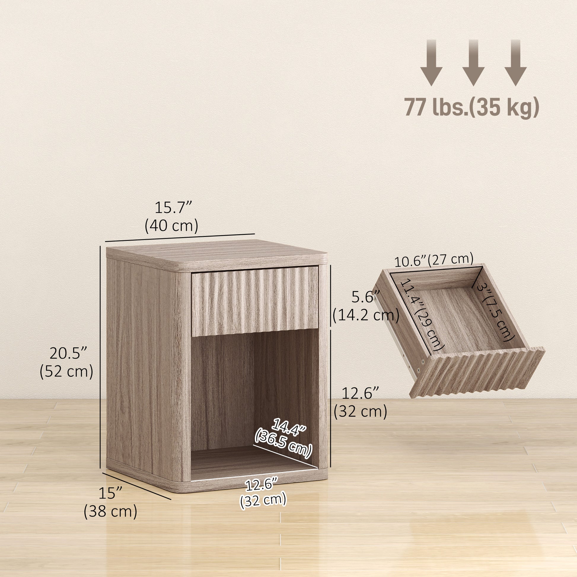Nightstand with Drawer and Open Shelf, Modern Bedside Table Set of 2 for Bedroom Living Room, Grey-Home Furnishings > Bedroom Furniture > Bedside Tables-DECOROLALA