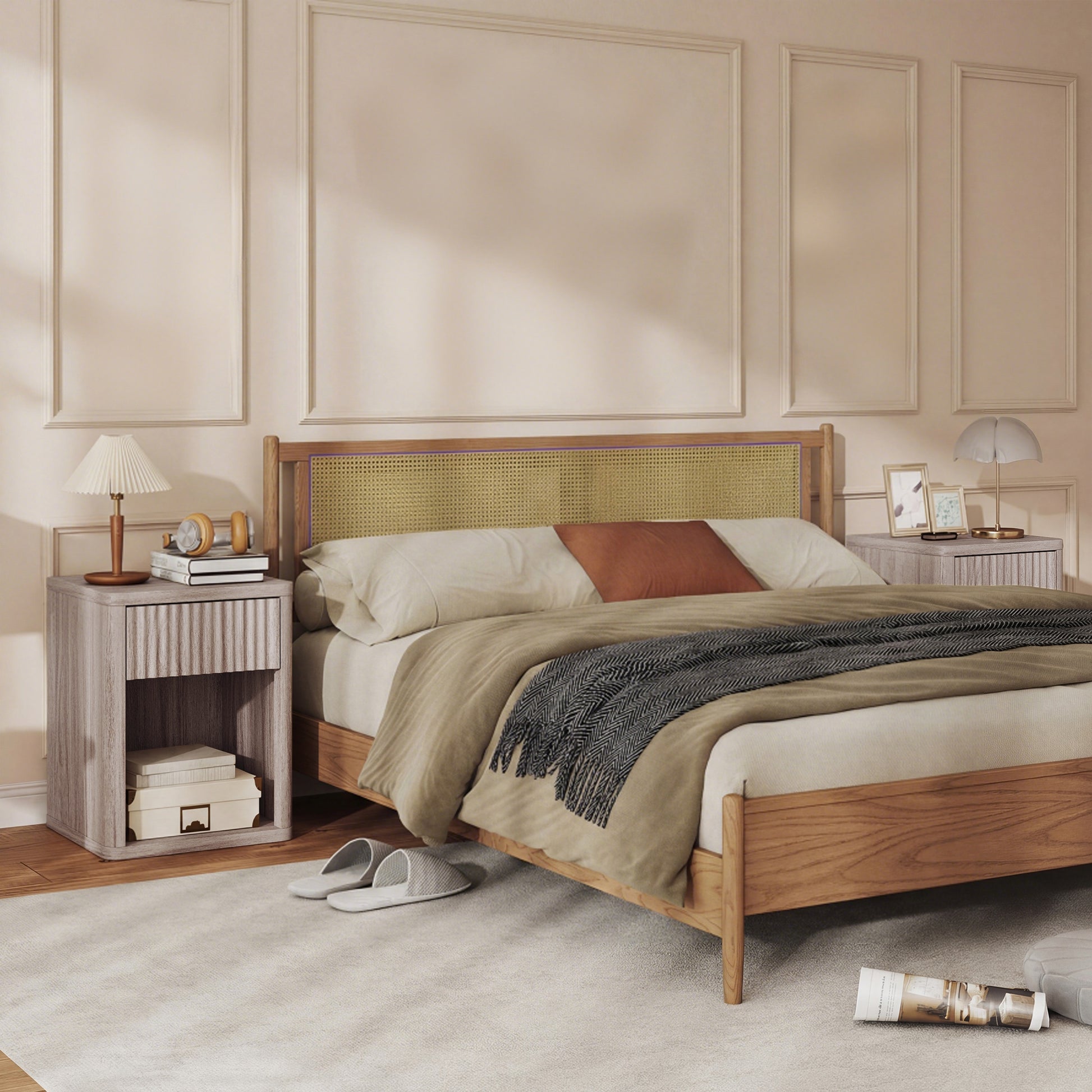 Nightstand with Drawer and Open Shelf, Modern Bedside Table Set of 2 for Bedroom Living Room, Grey-Home Furnishings > Bedroom Furniture > Bedside Tables-DECOROLALA