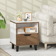 Nightstand with Drawer and Open Storage Shelf for Bedroom-White-Nightstands-DECOROLALA
