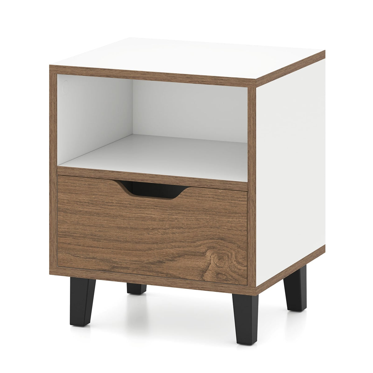 Nightstand with Drawer and Open Storage Shelf for Bedroom-White-Nightstands-DECOROLALA