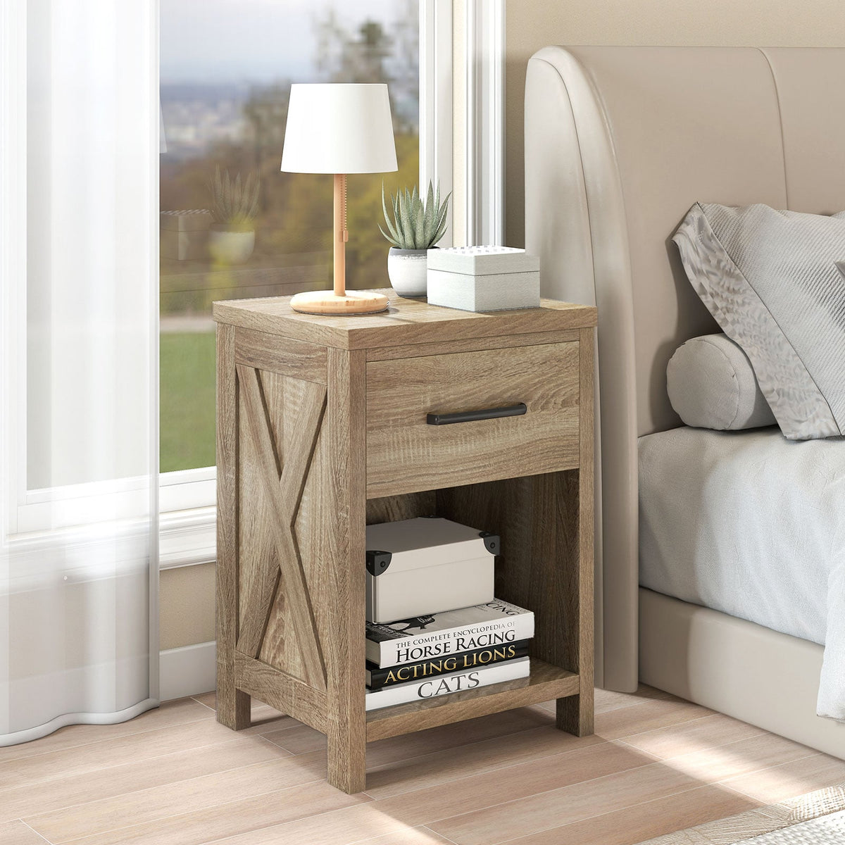 Nightstand with Drawer and Shelf-Natural-Nightstands-DECOROLALA