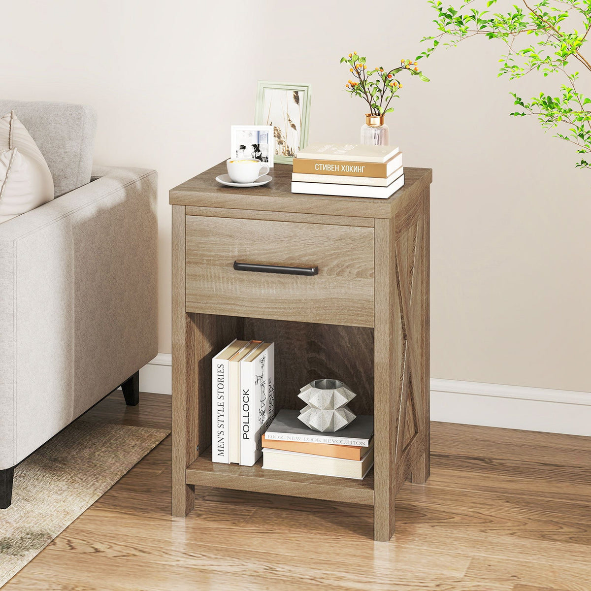 Nightstand with Drawer and Shelf-Natural-Nightstands-DECOROLALA