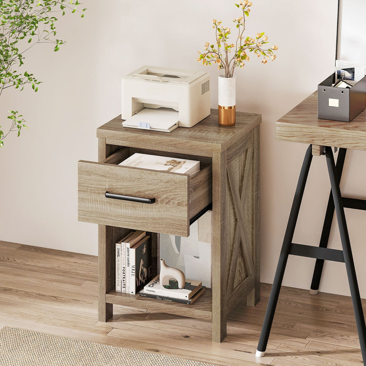 Nightstand with Drawer and Shelf-Natural-Nightstands-DECOROLALA