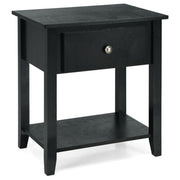 Nightstand with Drawer and Storage Shelf for Bedroom Living Room-Black-Nightstands-DECOROLALA