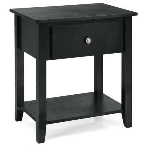 Nightstand with Drawer and Storage Shelf for Bedroom Living Room-Black-Nightstands-DECOROLALA