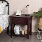 Nightstand with Drawer and Storage Shelf for Bedroom Living Room-Brown-Nightstands-DECOROLALA