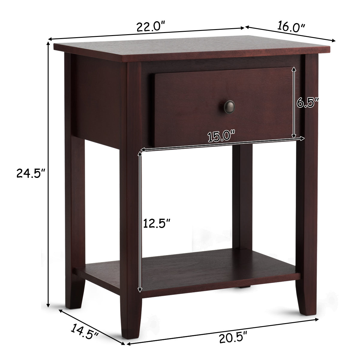 Nightstand with Drawer and Storage Shelf for Bedroom Living Room-Brown-Nightstands-DECOROLALA