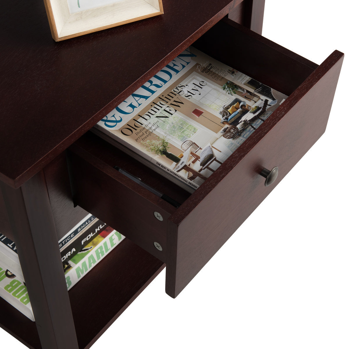 Nightstand with Drawer and Storage Shelf for Bedroom Living Room-Brown-Nightstands-DECOROLALA