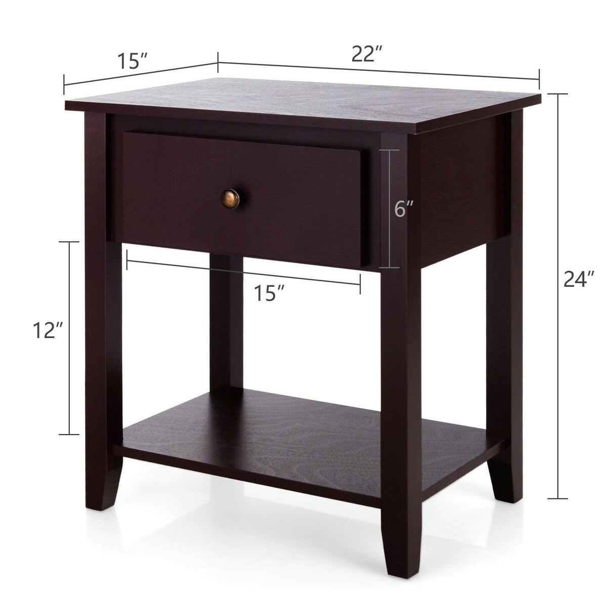 Nightstand with Drawer and Storage Shelf for Bedroom Living Room-Dark Brown-Nightstands-DECOROLALA