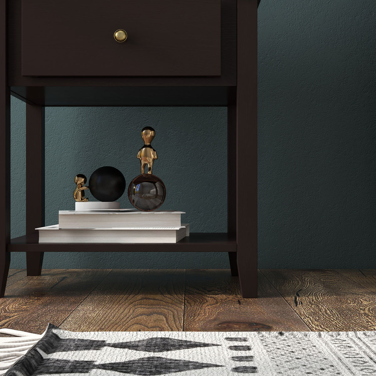 Nightstand with Drawer and Storage Shelf for Bedroom Living Room-Dark Brown-Nightstands-DECOROLALA